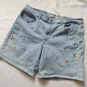 Levis Womens Floral Embrodidered Denim Shorts 32 Stretch Classic Fit